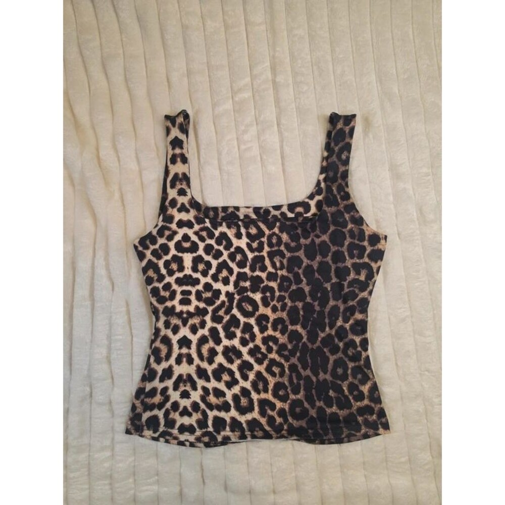 Y2K Leopard Print Tank Top | Square Neck Animal Print Camisole Small